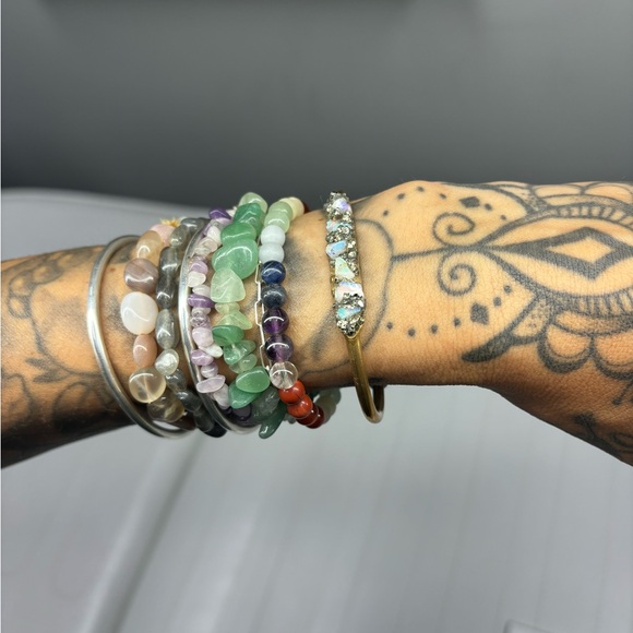 Indie and Harper Raw Australian opal and pyrite brass cuff - Picture 3 of 5